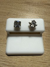 14K Solid Yellow Gold 6mm Square Cubic Zirconia Pushback Stud Earrings