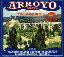 Pasadena California Arroyo Seco Bridge Orange Citrus Fruit Crate Label Art Print