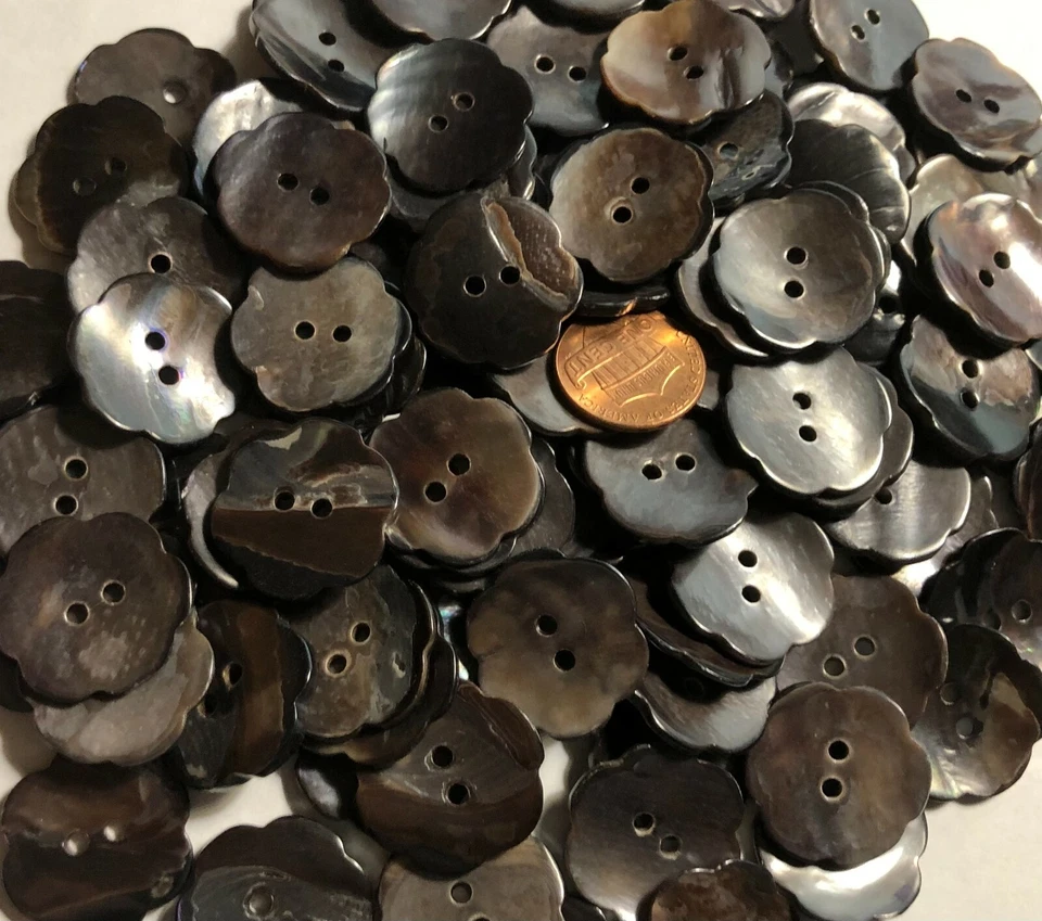 6 PCS ONLY Thick Dark Brown Flower Shaped Mussel Shell Buttons 22.5mm 7/8" 11682 - Image 3 of 4