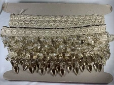 4" Beige & Cream Lucite Beaded Tassel Fringe -TF-32-3/2 (Sold by the Yard)