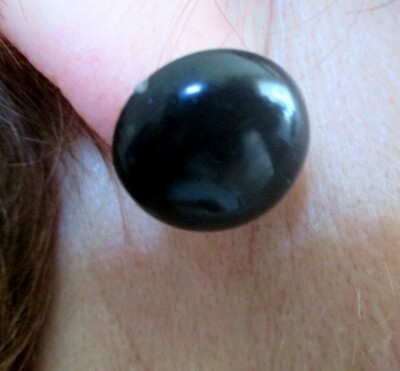 Boucles D’oreilles Percées Rétro Bouton Noir Vernis – Modèle Vintage 5182, Fermoir Clous