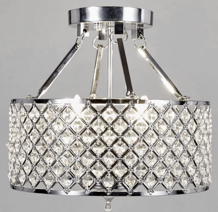 Lámpara de araña de cristal redonda con pantalla metálica acabado cromado de 4 luces de techo Foto 2 de 2