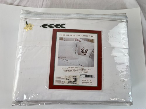 4 pcs ~ Sunham Embroidered King Sheet Set ~ Gardern Party ~ New Old Stock