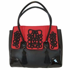 New Mary Norton Frosting Matador Leather Purse Satchel Black & Red Tassels