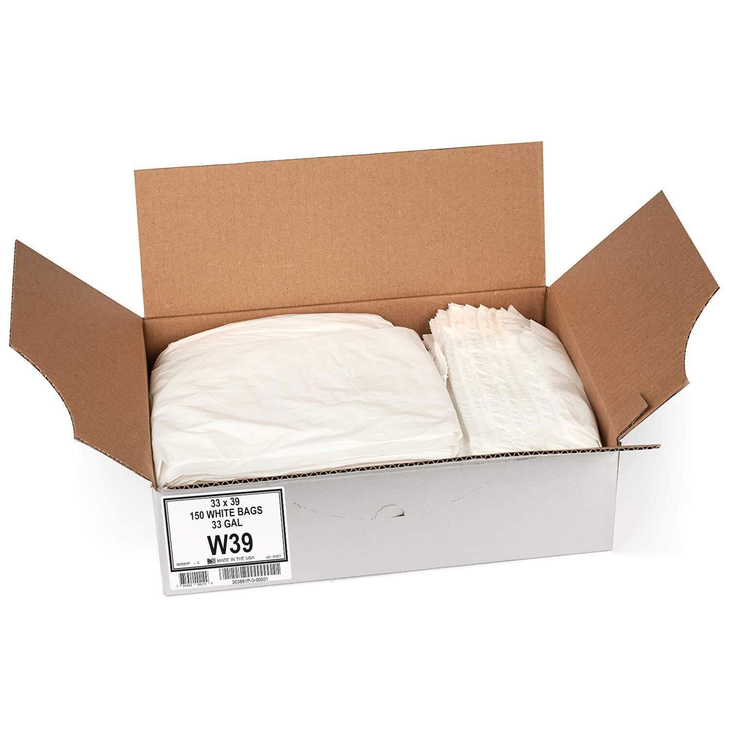 W39 33 Gallon White Trash Bags (Huge Pack of 150) 0.7 MIL - Garbage Bags for ...