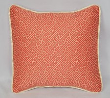 Corded Pillow made w Ralph Lauren Villa Camelia Red Orange Fretwork Fabric 12"