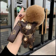 Luxury Car KeyChains - Minnie/Bear  Keychain with Pom Pom - USA Seller
