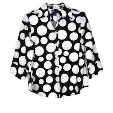 Westbound Womens Size 10P Blouse Button Front 3/4 Sleeve V-Neck Polka Dot