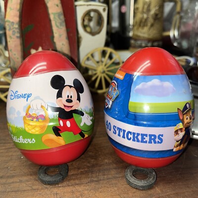 Lot Of 2 Disney Eggs, 40 Stickers Each, Micky And Paw Patrol From Nickelodeon