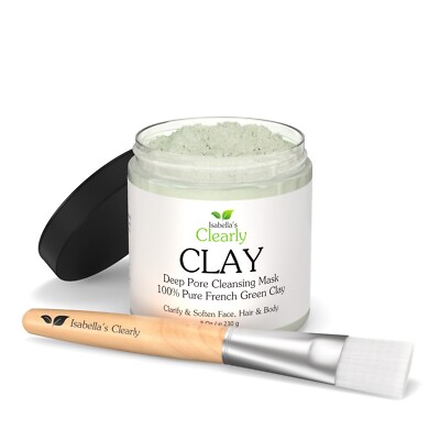 CLAY, Deep Pore Cleansing Face Mask | Pure French Green Clay + Brush