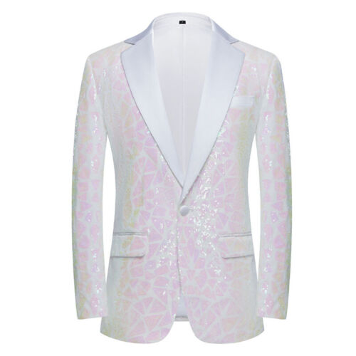 Mens Sequins Blazer Suit Jacket One Button Lapel Party Wedding Evening Showman - Picture 9 of 31