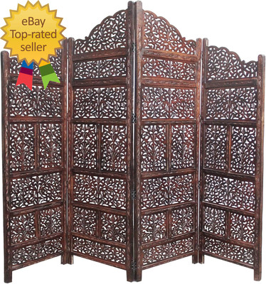 Room Divider Wood Screen - Mahanadi Antique Brown - 4 Panel Folding 72X80 - Wood