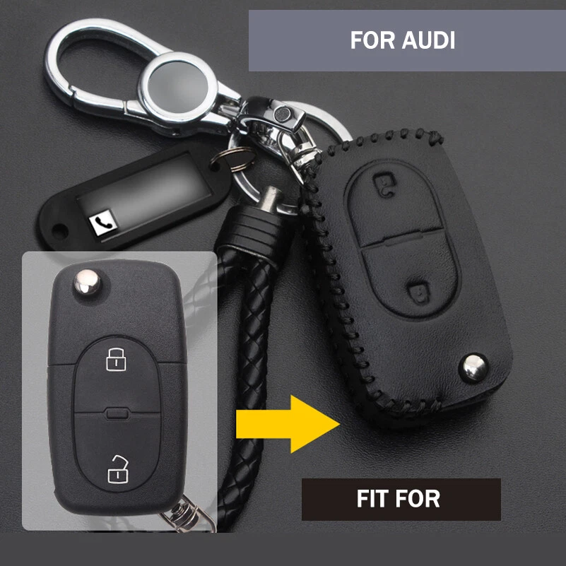 Funda de cuero con 2 botones para llave de coche con control remoto bolsa llavero para Audi A2 A3 A4 S4 A6 A8 TT Foto 3 de 4