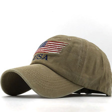 USA Flag Baseball Cap Navy Brown Adjustable Dad Hat Patriotic Embroidered - Gift