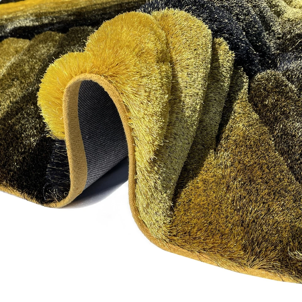 RugBerry 5x7 Area Rug 3D Abstract Soft Shag Carpet Floor Decor Yellow Black - Image 3 of 4