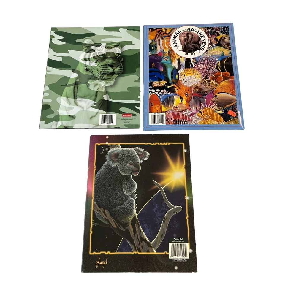 Vintage Folder Lot Animals Tiger Fish Koala Bear 3 Pack Duo Tang Stuart Hall - Image 3 of 4