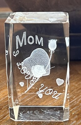 3D Laser Etched Crystal Block With  Mom, I Loved You  Message Inscribed