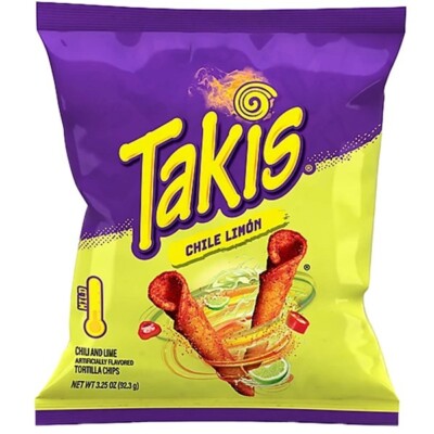 935861 1x 92.3g BAG TAKIS CHILE LIMON LIME FLAVOUR TORTILLA CHIPS MILD