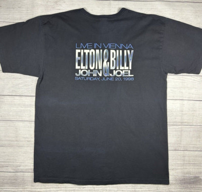 Vintage Elton John Billy Joel 1998 Vienna Concert T Shirt XL Black Tour Tee