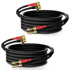 6 Ft Speaker Cable Wire 2 Pack with 90 Degree Angled Banana Plugs 16 AWG