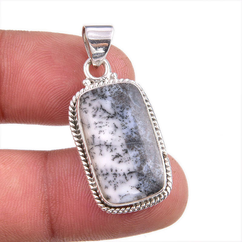 Natural Dendrite Opal Gemstone 925 Solid Sterling Silver Gift Pendant 1.5