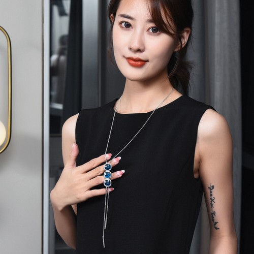 Women Sweater Chain Neck Accessory Rhinestone Necklace Gift Necklace - Picture 11 of 12
