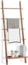 Wooden blanket ladder with bottom shelf for living room decoration