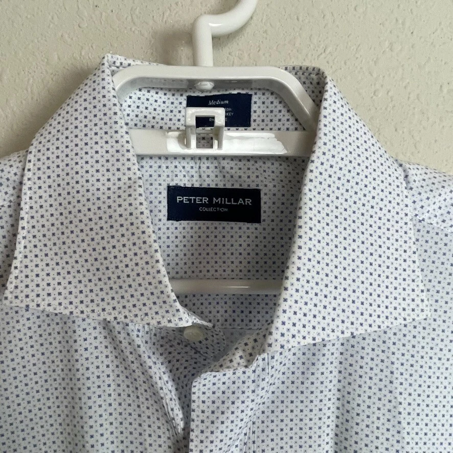Peter Millar Collection Men's Size M Button Up Long Sleeve Shirt White Blue - Image 2 of 4