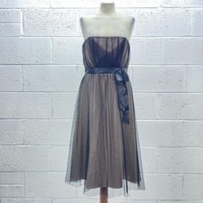 WAREHOUSE BLACK MESH MIDI DRESS UK SIZE 14 BANDEAU BOW WIRED NUDE LINED