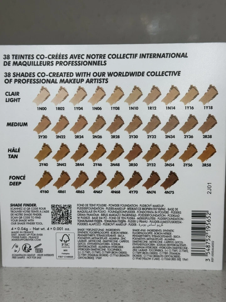 Make up For Ever HD Skin Matte Velvet Powder Foundation Sample Card 4 Shades - Image 4 of 4