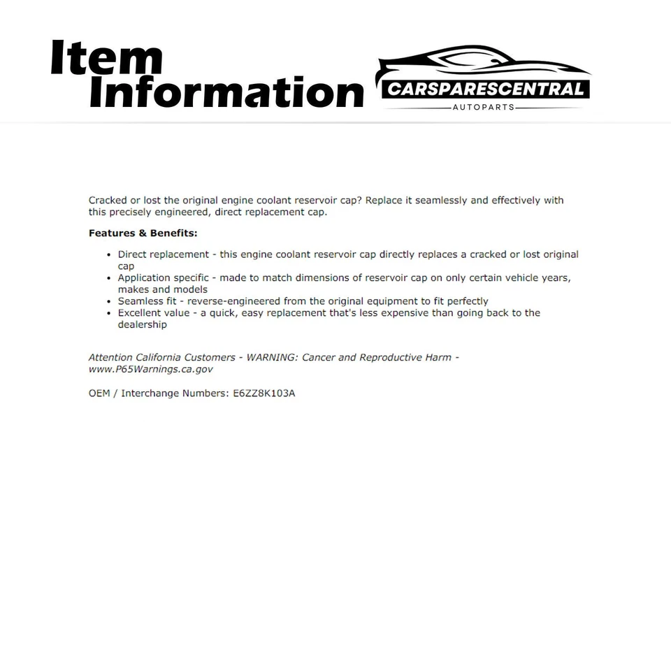 Tapa de depósito de refrigerante del motor Dorman para Mercury Capri 1986 5,0 L Foto 3 de 4