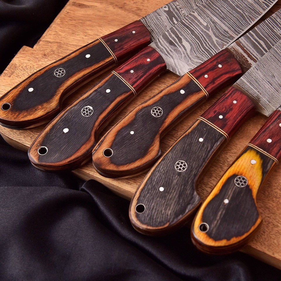 Custom Handmade Damascus Steel Chef Knife Set Kitchen BBQ Knives W