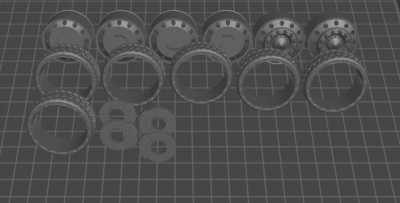 Resin 1/24 Scale: 24-inch  Spiked  Semi Truck Wheels W/Low Profile Tires