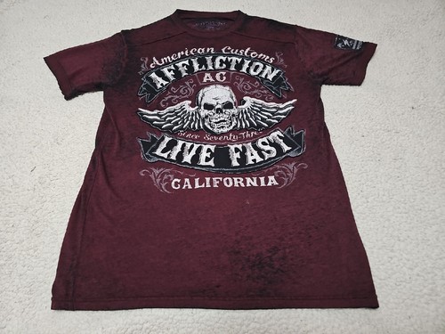 Affliction American Customs Grunge/Goth Embroidered Distressed Look TShirt SZ M - Picture 2 of 17