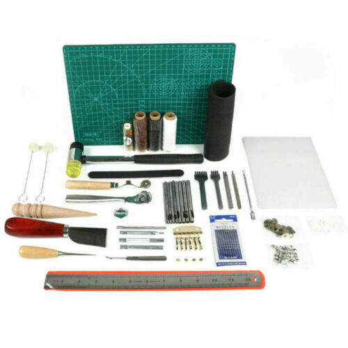 61 PCS Leather Craft Sewing Punch Tool Kit Set Cutter Carving Working Stitching - Picture 1 of 11