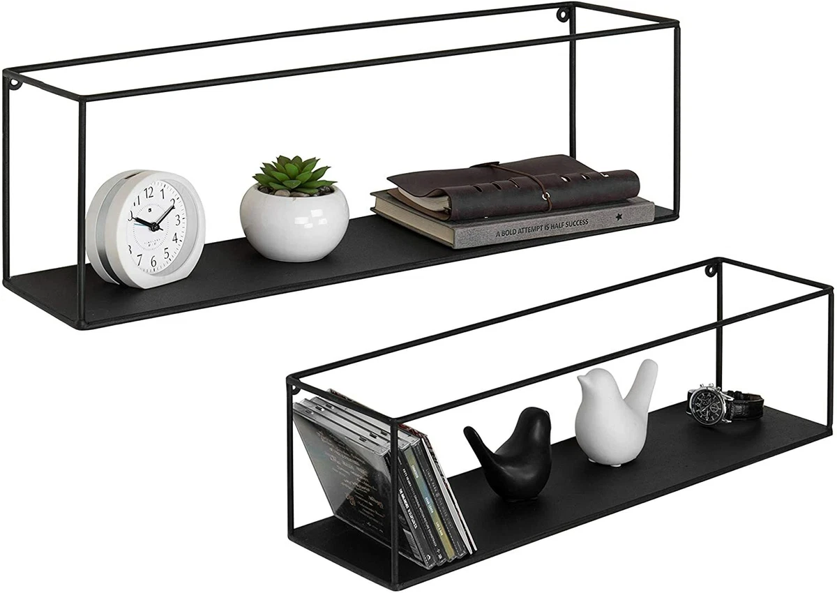 Black metal shop shelves wall