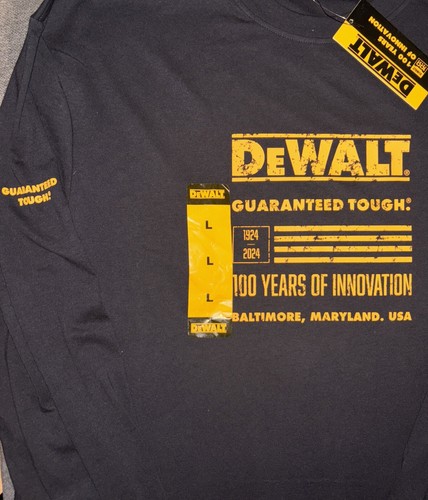 DEWALT🛠️Men's Black Long-Sleeve Logo Limited Edition 100 Years T-shirt Sz Large - Picture 3 of 19