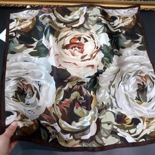 100 Silk Scarf Women Brown White Flowers Kerchief Square Bandana Wrap 68 68cm