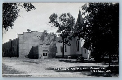 c1950's St. Frances Church And Parish Hall Necedah Wisconsin RPPC Photo Postcard