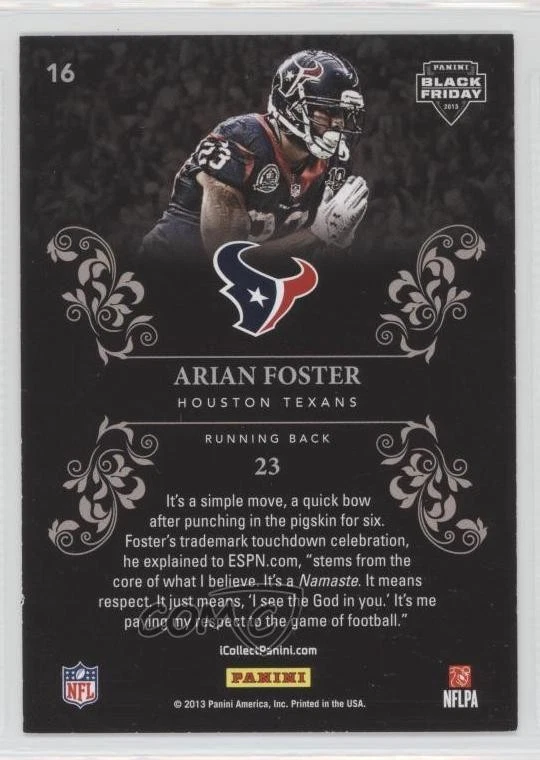 2013 Panini Black Friday Panini Collection Arian Foster #16 - Image 2 of 2