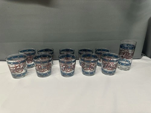 Vintage Pepsi-Cola “Tiffany Style” Stained Glass Tumblers Lot (10 + 1 Tall) Box