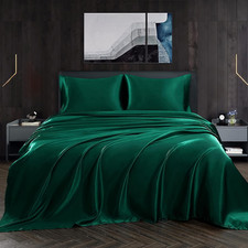 4Pcs Satin Sheets Set Luxury Silky Satin Bedding Set with Deep Pocket, 1 Fitted