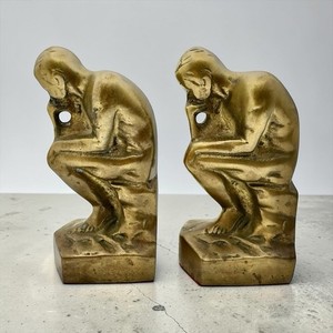 Rodin Art Sculpture Vintage THE THINKER Pair of MCM Brass Metal BOOKENDS Figures