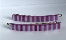 VTG Purple Striped Lucite Hair Snap Clip Barrettes Set of 2