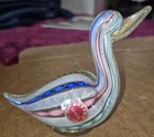 Murano Art Glass Latticino Twisted Color Bands & White Duck Figurine 4" Tall