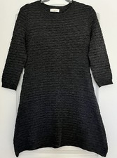 Elodie Fit And Flare Textured Midi Sweater Dress Charcoal Gray 3/4 Sleeves Sz L