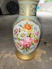 Floral Ceramic Table Lamp Light Blue Gold Multicolor Drum Shade Corded