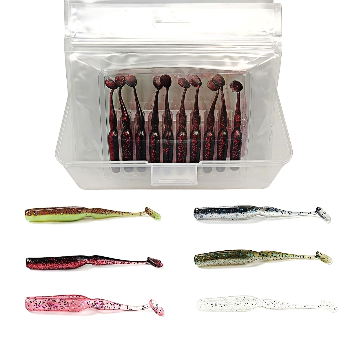 60 Pack 2.75" T-Tail Soft Plastic Swimbaits 6 Color 1/10oz Fishing Lures Bass - Image 1