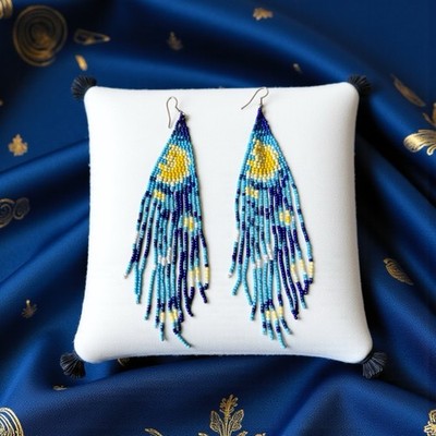 Women s Starry Night inspired Vincent Van Gogh Fringe Beaded Earrings