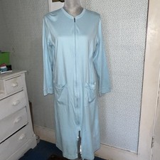 L.L. Bean Full 2 Way Zip Robe House Coat PJ Cotton Long Pockets Blue Size Small